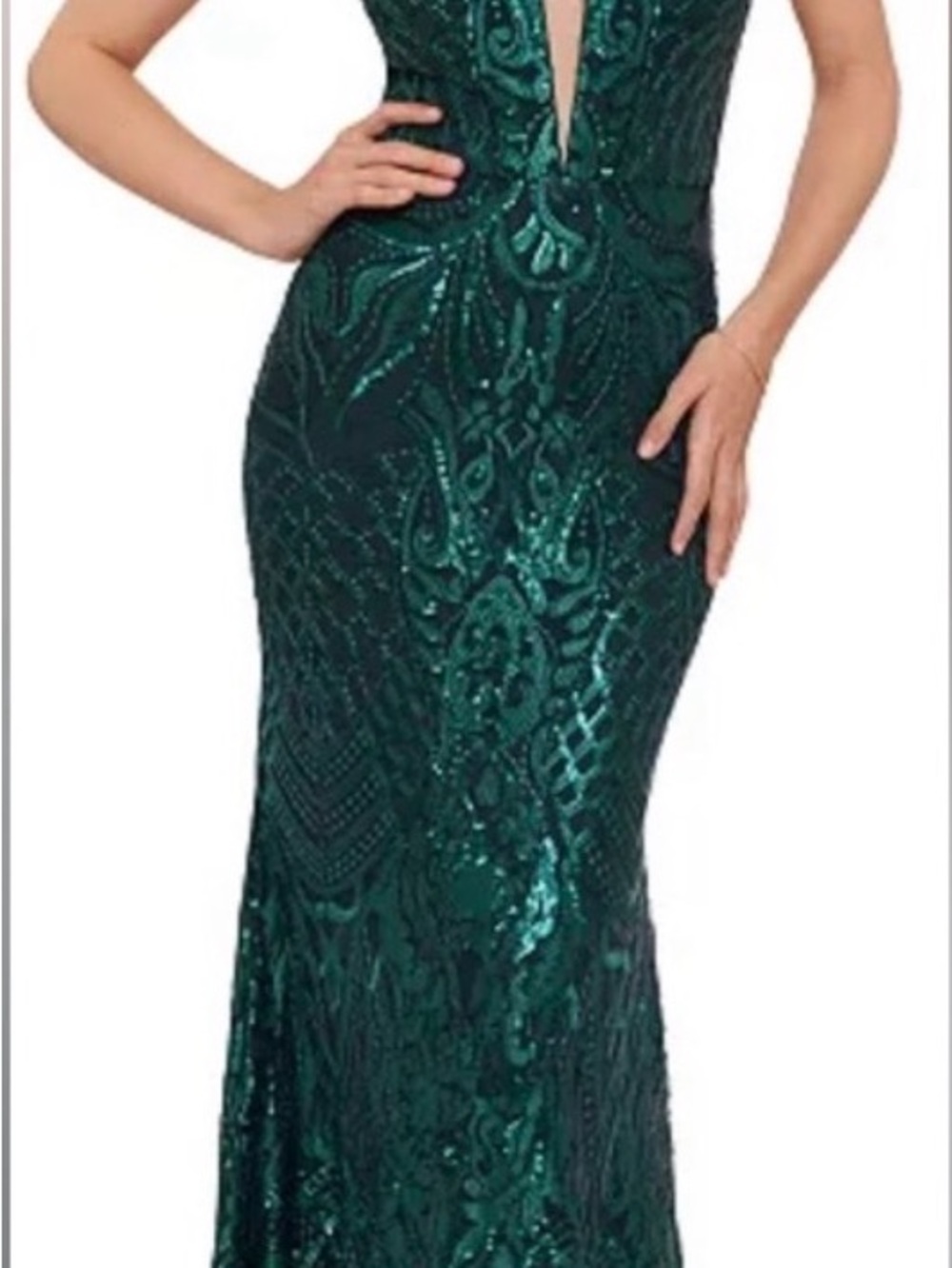 Betsy & Adam Emerald Green Sequin Formal Gown Size 10